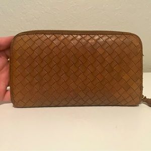 Authentic Bottega Veneta Leather Long Leather Zip Wallet